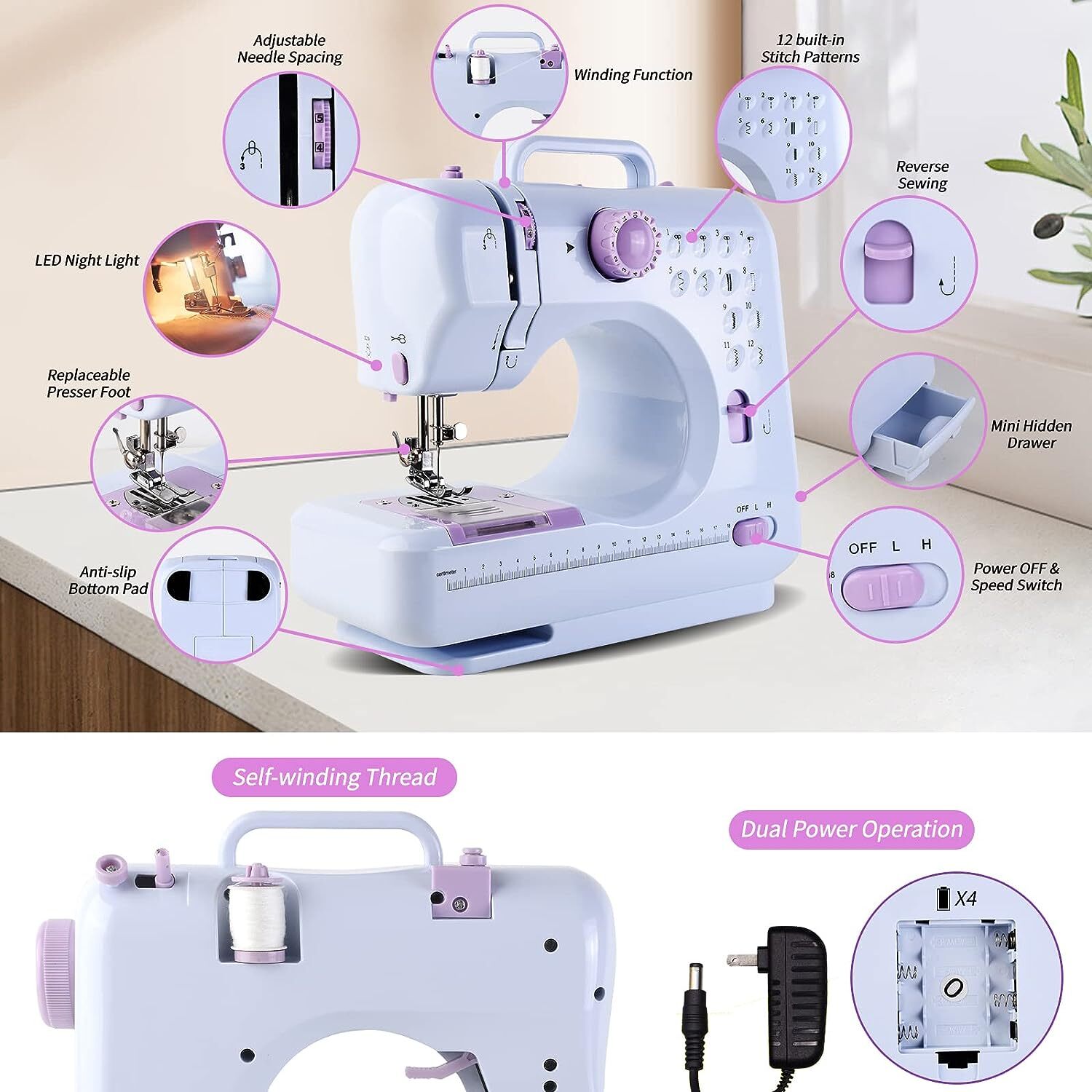 Portable Electric Sewing Machine Crafting Mending Machine 12 Built-In Stitches