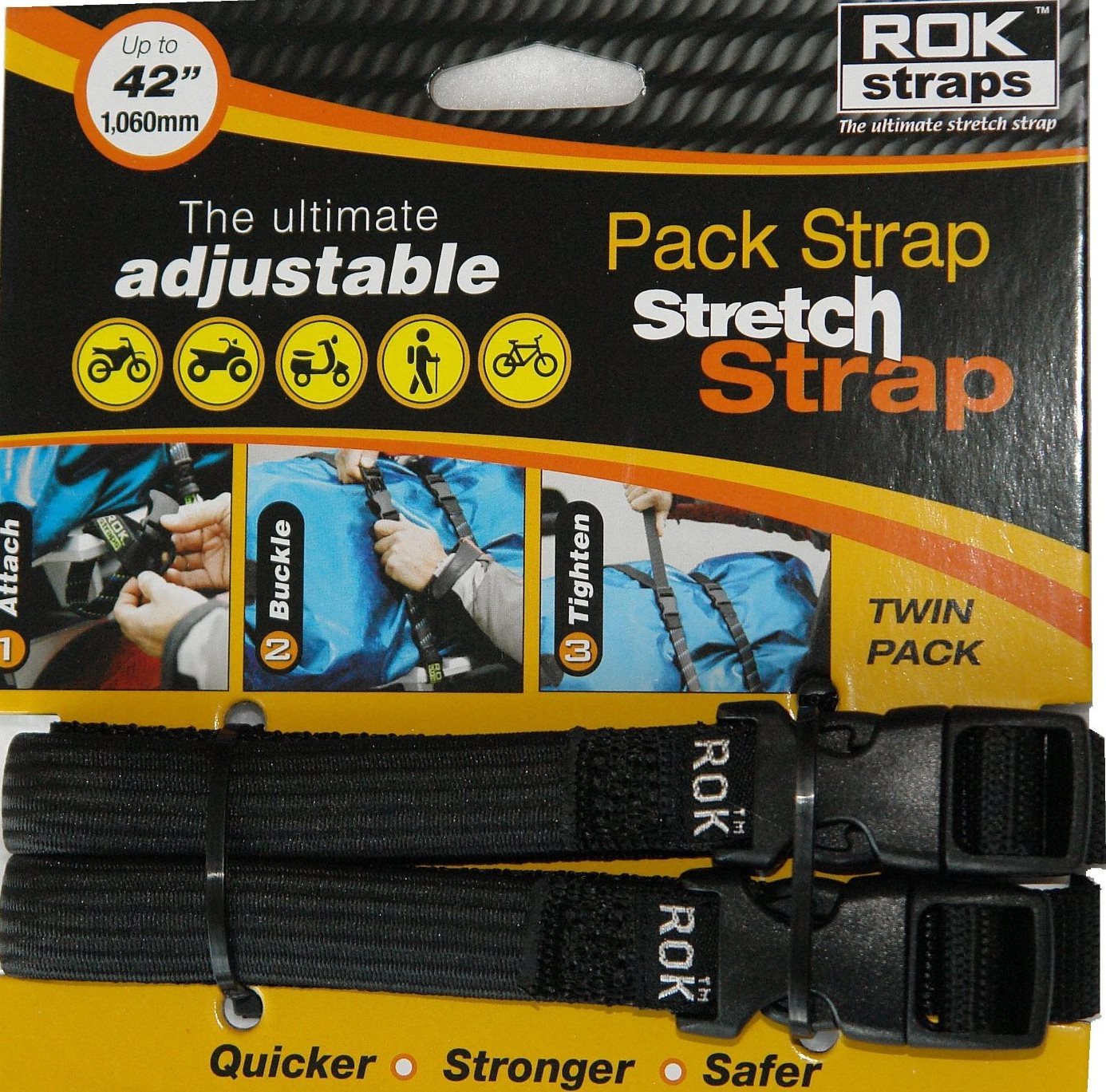 ROK Straps Motorcycle Luggage Tie Down Adjustable Straps 12"-42" x 5/8" BLACK