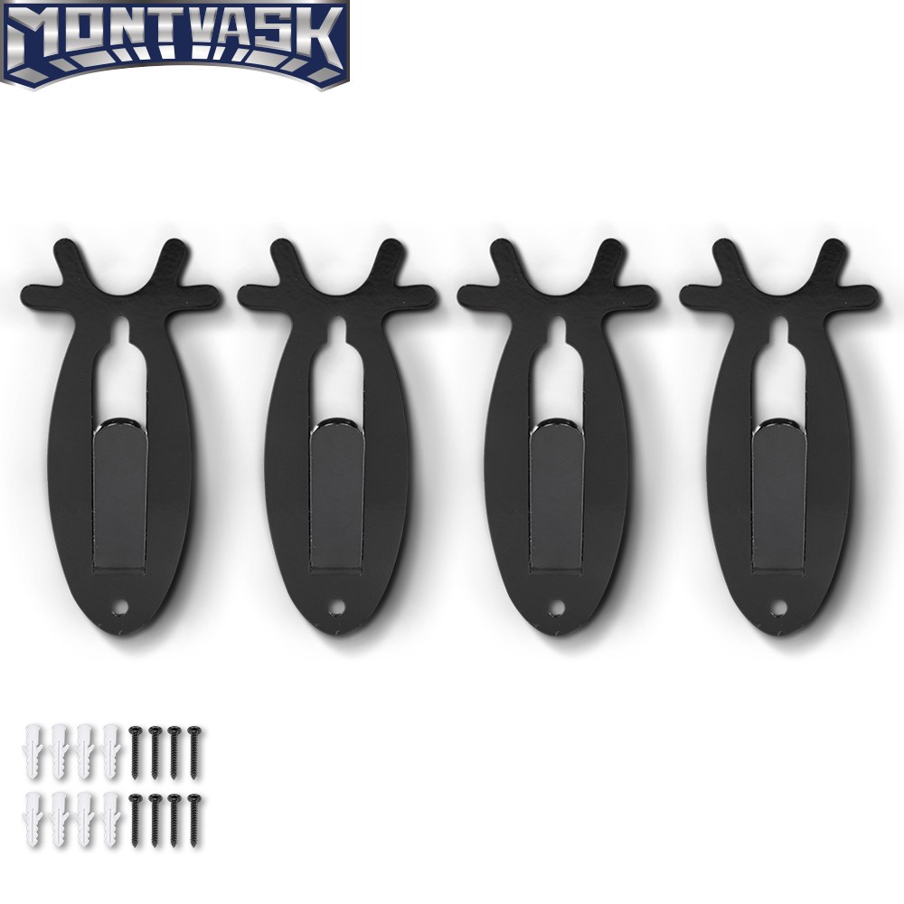 4Pcs European Wall Hanger Hook Deer Antelope Antler Skull Mount Bracket Black