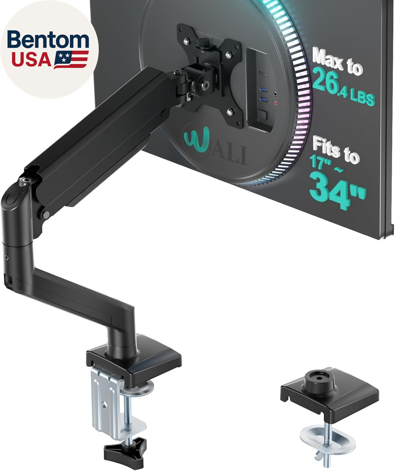 Single Monitor Mount, Gas Spring Monitor Arm for 17-34 Inch Screens, Adjustable