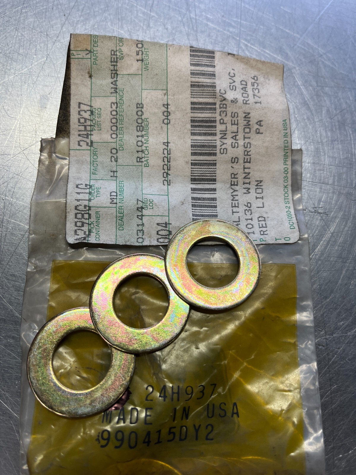 24H937   Genuine OEM  John Deere    WASHER   QTY of 3 Washers