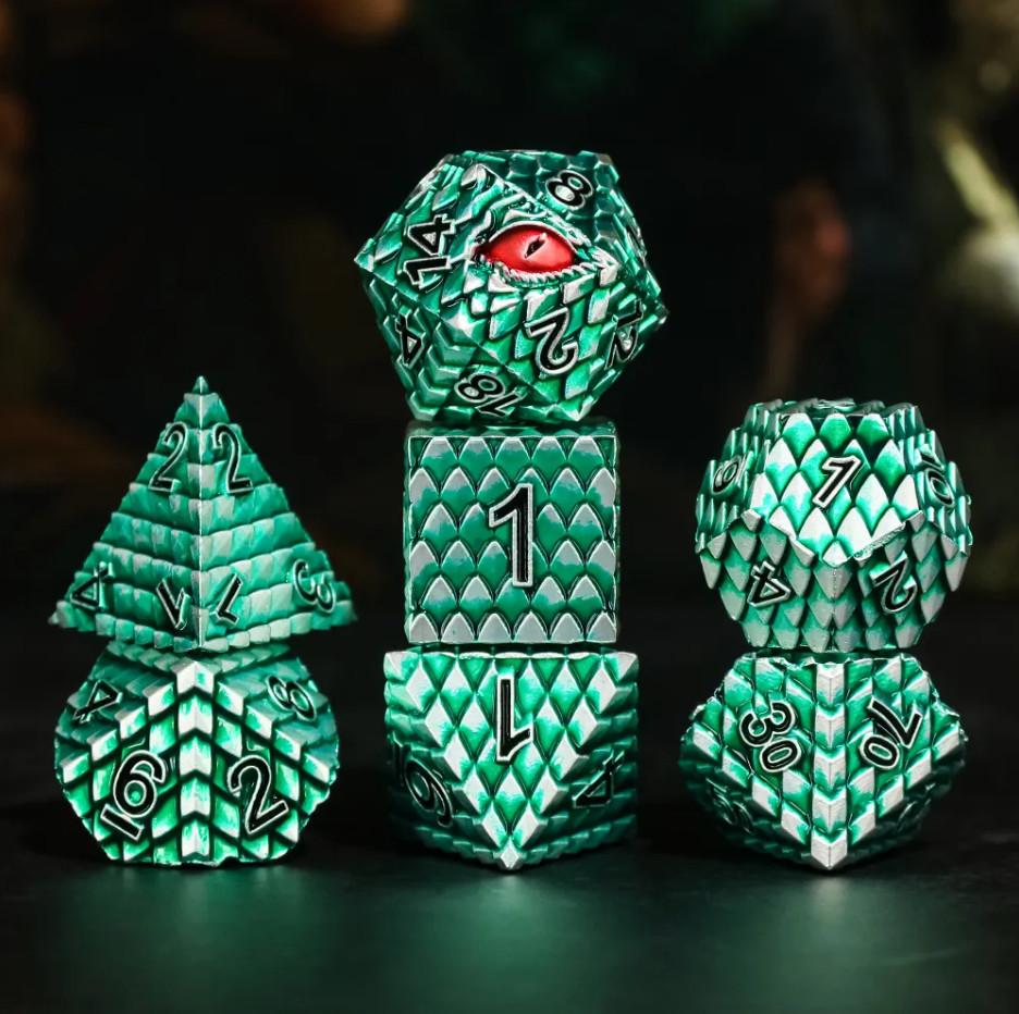 Light Green Basilisk's Gaze | Metal DnD Dice Set | Dungeons & Dragons