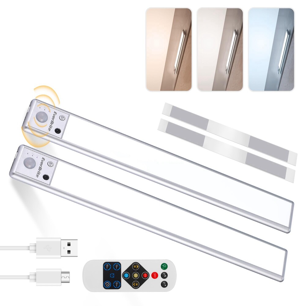 EverBrite 2 Pack Under Cabinet Lighting, Motion Sensor Light with Remote Control