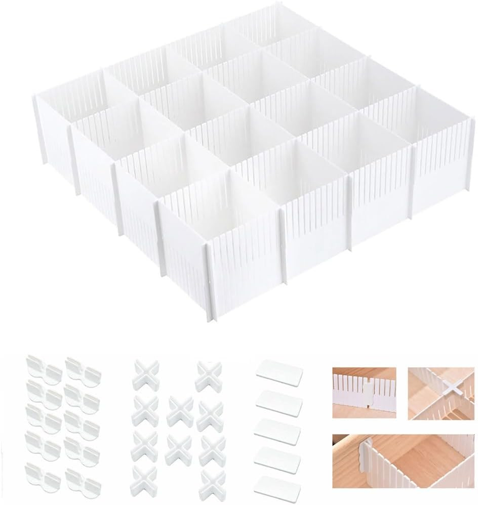 15 PCS Adjustable Drawer Dividers & Connectors - Cuttable Storage Organizer