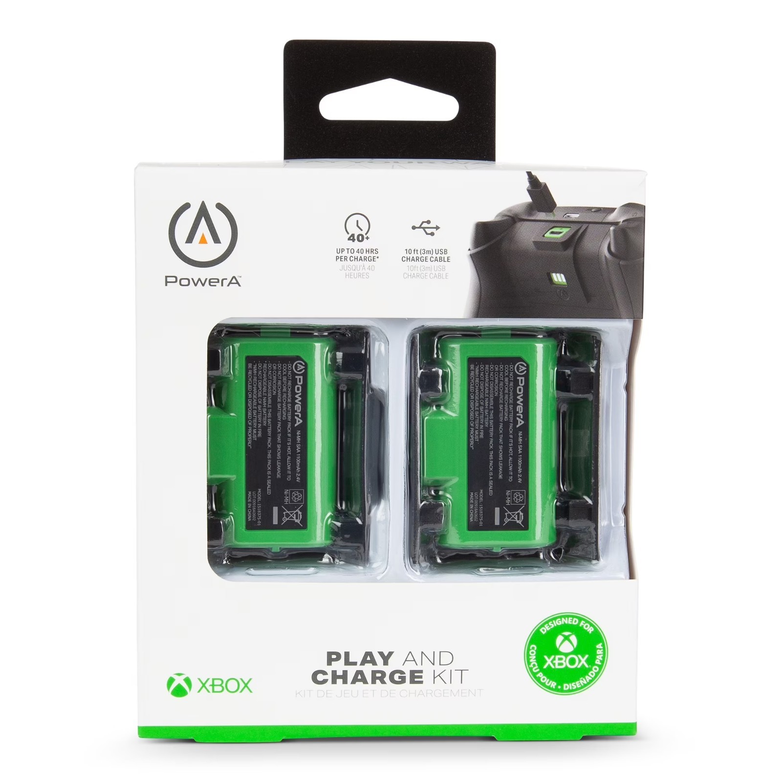 Xbox Rechargeable Battery Pack 1100mAh 2 Pack 10ft USB Cable Charge Kit for