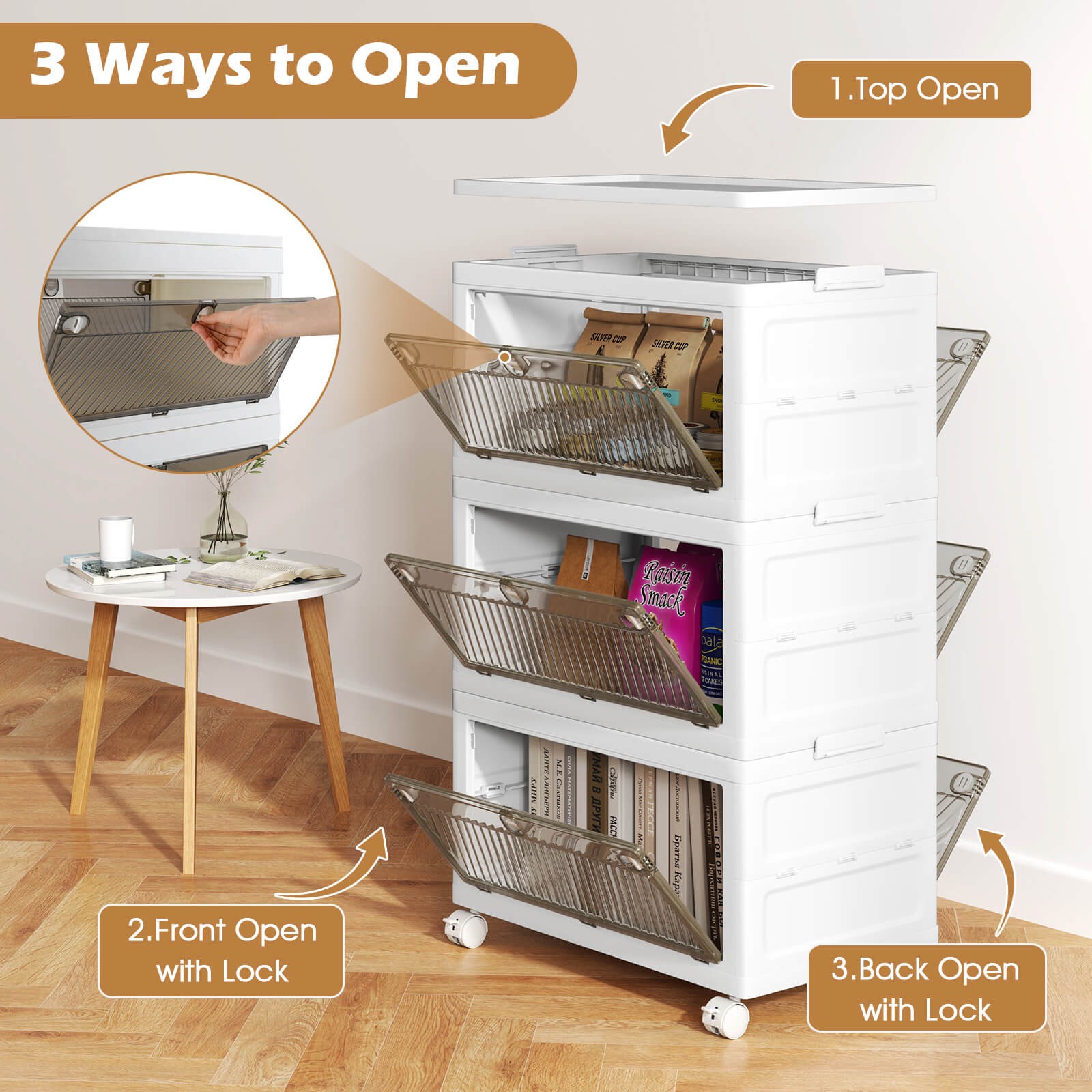 3-Tier Stackable Storage Bins 33-gal Collapsible Storage Boxes w/ Lid Organizer