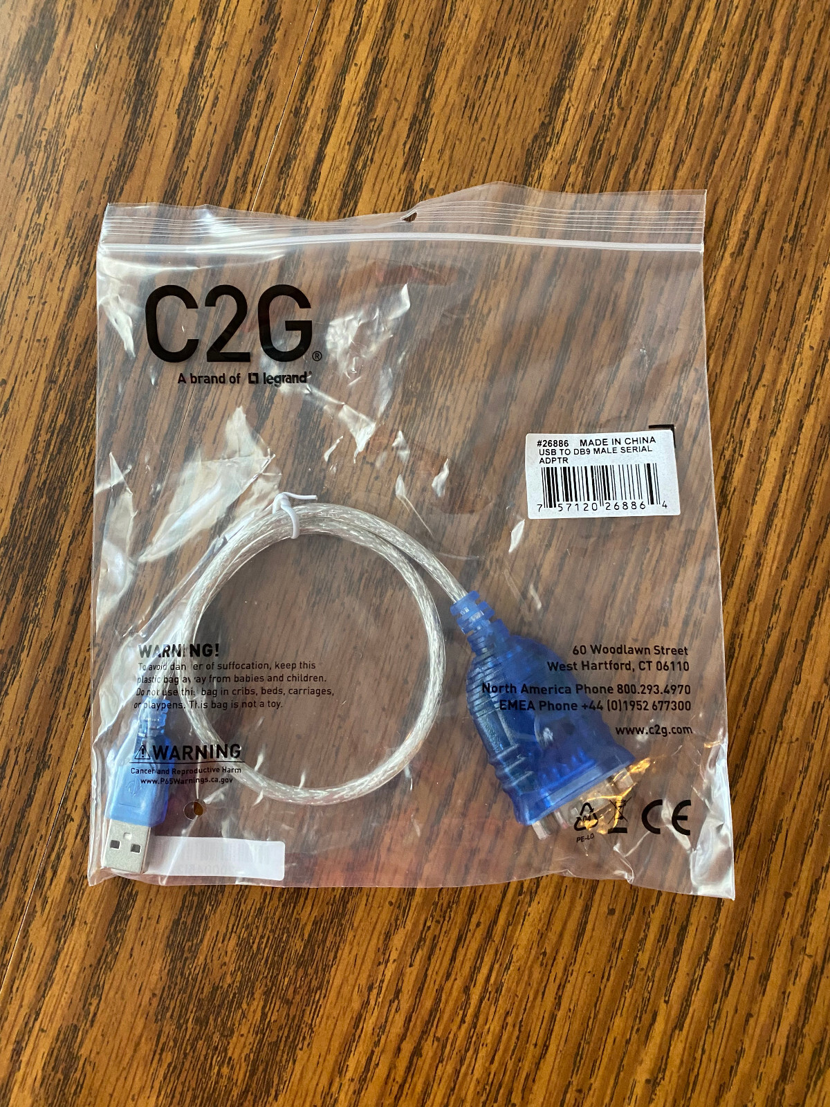 C2G 26886 USB to DB9 RS232 Male Serial Adapter Cable 1.5 Ft Adapter Cord - New
