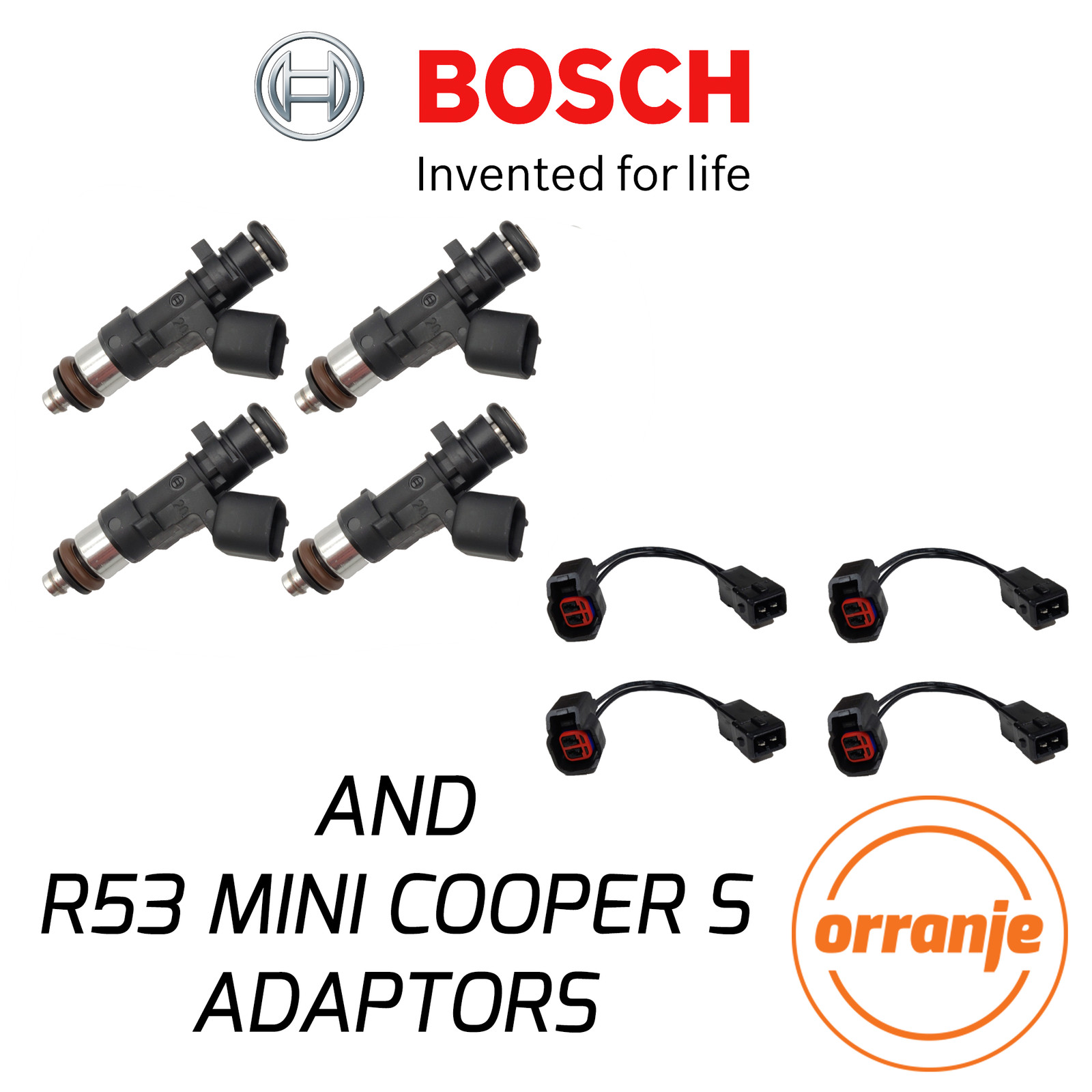 R53 MINI Cooper S JCW GP Genuine Bosch 380cc Fuel Injectors Set of 4 + ADAPTORS