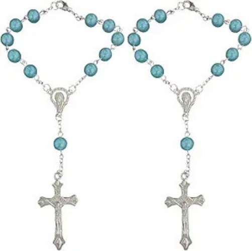 2PCS Car Rosary for Rearview Mirror, Cyan Rosary Pendant Car Color: Blue-green