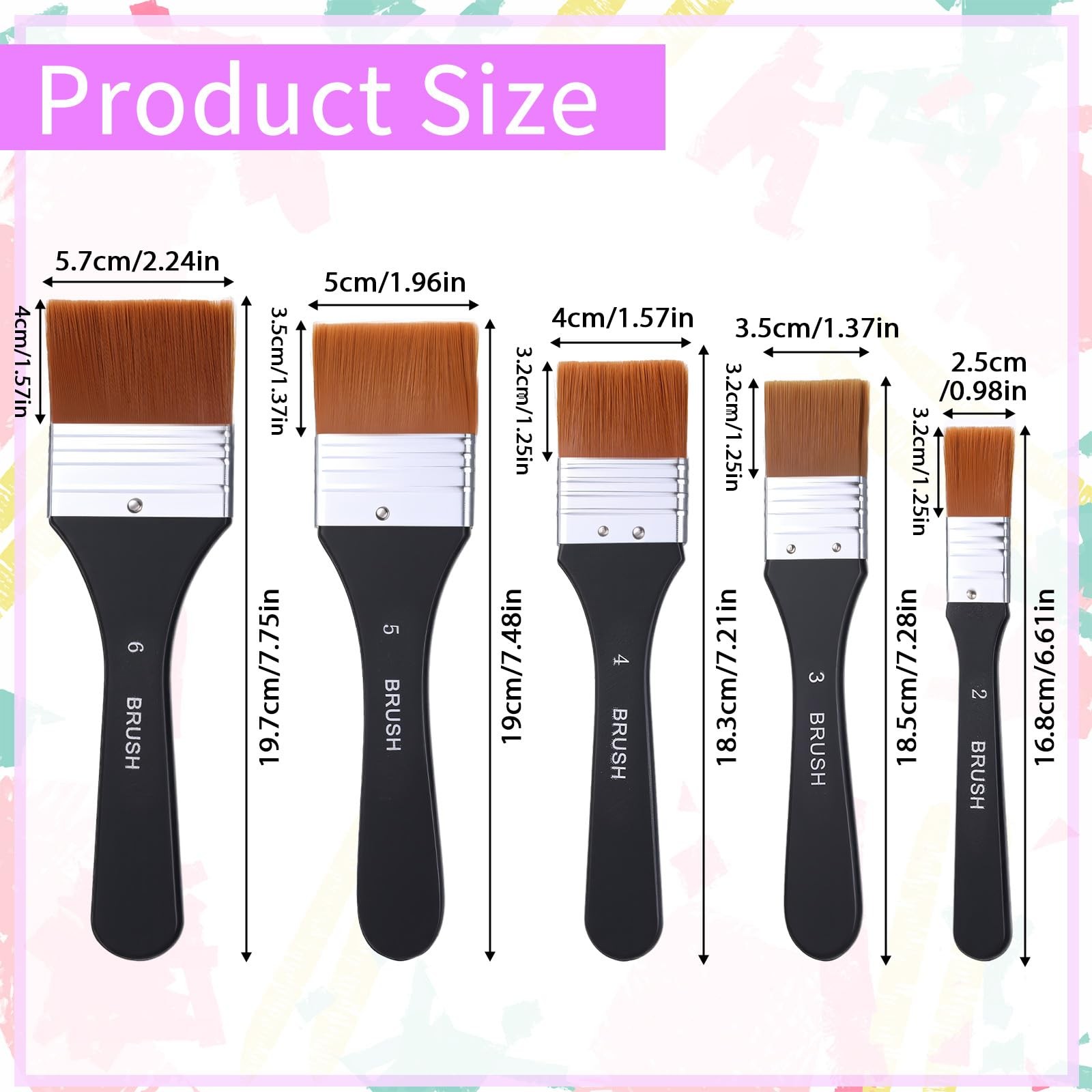5Pcs Wide Flat Paint Brushes for Jesso Varnish Brush for Acrylic Painting Wat...