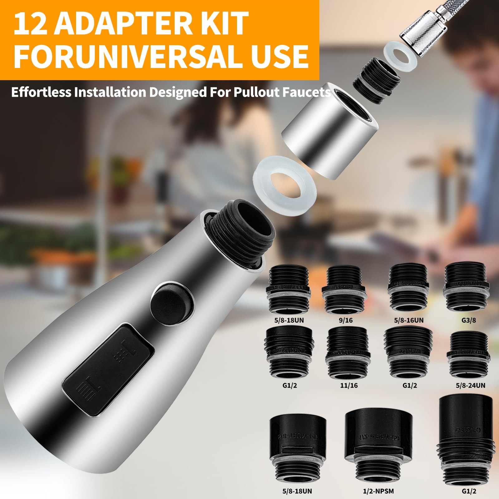 12 Pull Down Kitchen Faucet Head Adapter Kits,Multiple Sink Adapter-Black