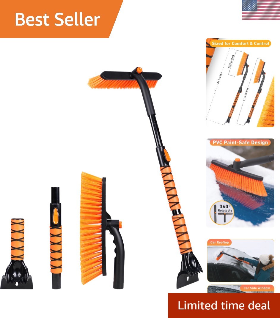 Durable 36" Extendable Snow Brush with Soft Bristles - Scratch-Free Winter Care