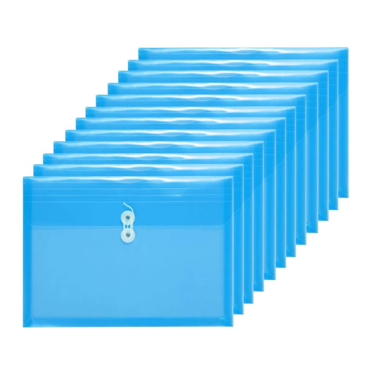 12 PCS Blue Plastic Envelopes String Closure Clear Side Loading Folder Legal