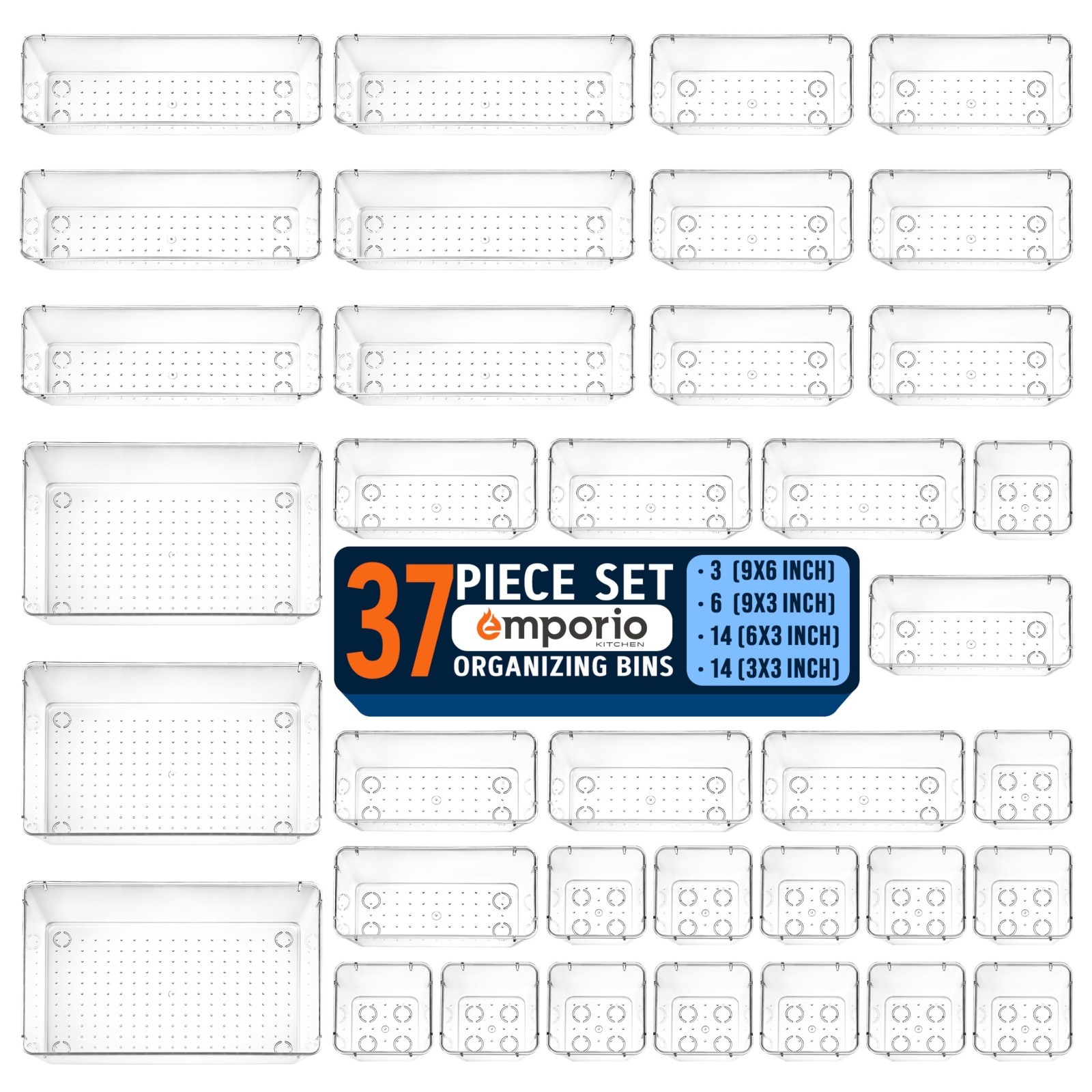 Emporio 37PC Clear Drawer Organizer Set Stackable StorageTray for Kitchen Office