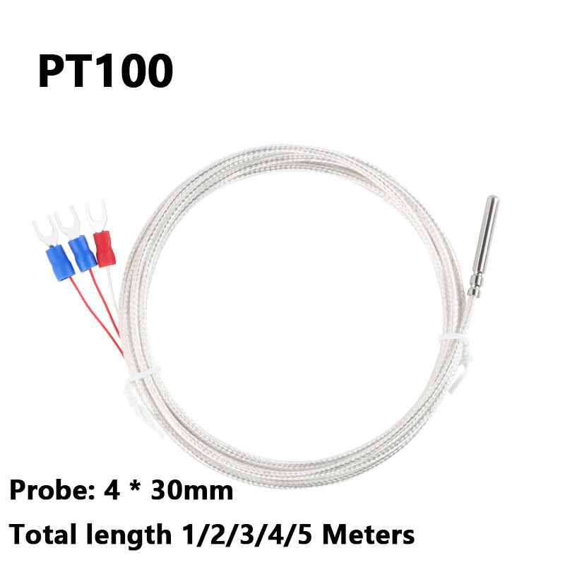 PT100 Temperature Sensor Stainless Steel Thermocouple w/ 1/2/3/4/5m 3 Cable Wire