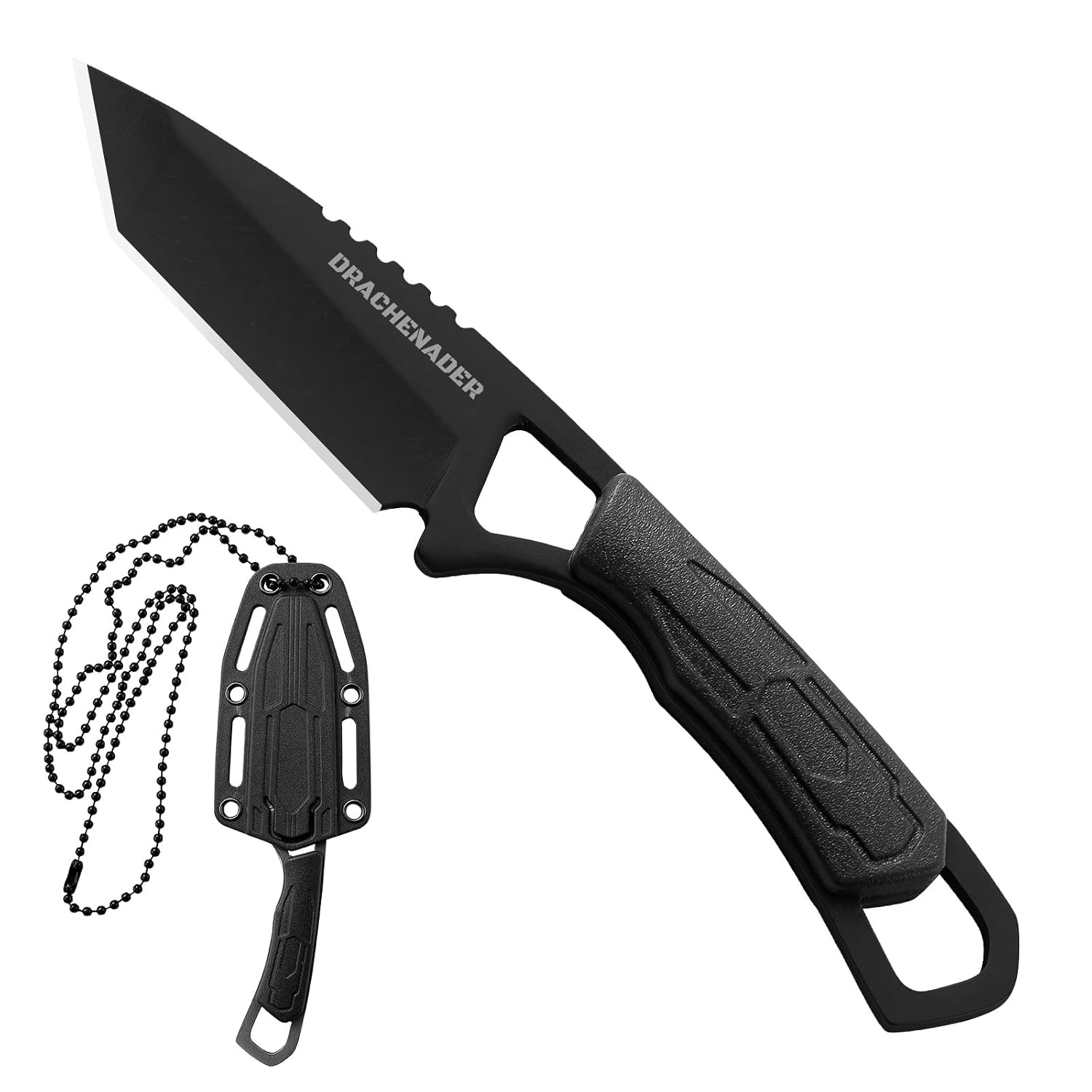 5cr13mov Stainless Steel Fixed Blade Neck Knife Small Tanto Full Black Blade