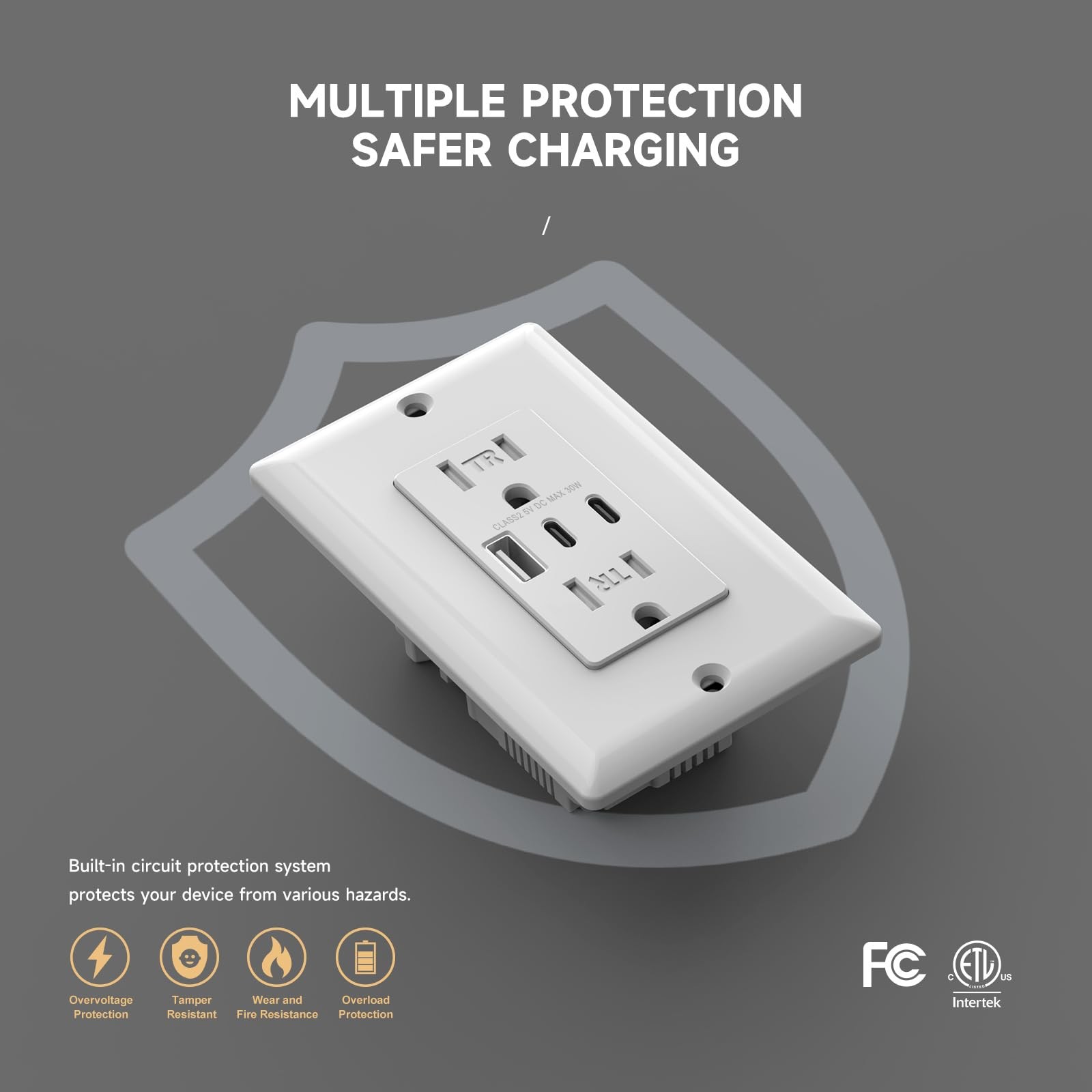 Alastech USB Wall Outlets 15 Amp White 10 Pack