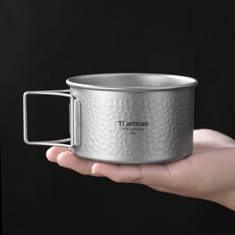 Pure Titanium Bowl Pot Folding Handle Outdoor Cooking Tableware 450ml/600ml
