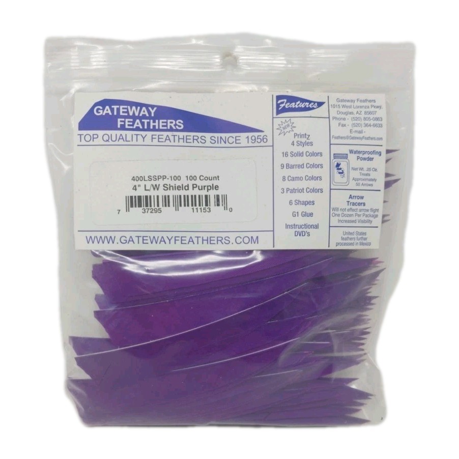 100 Pack Gateway Feathers 4" Left Wing: Shield Purple 400LSSPP-100