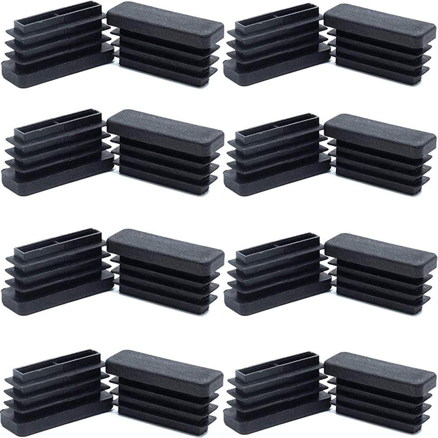 Durable 16-Pack Black Plastic Chair Glide Caps, 1/2" x 1 1/2" Rectangle Tubing
