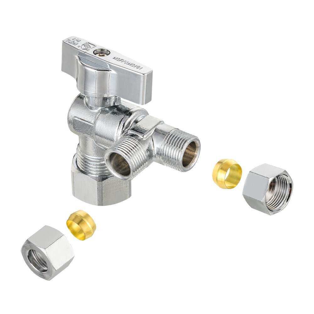 EFIELD 1/4-Turn Dual Compression Angle Stop Valve, 1/2" NOM (5/8" OD)x 3/8"x3/8"