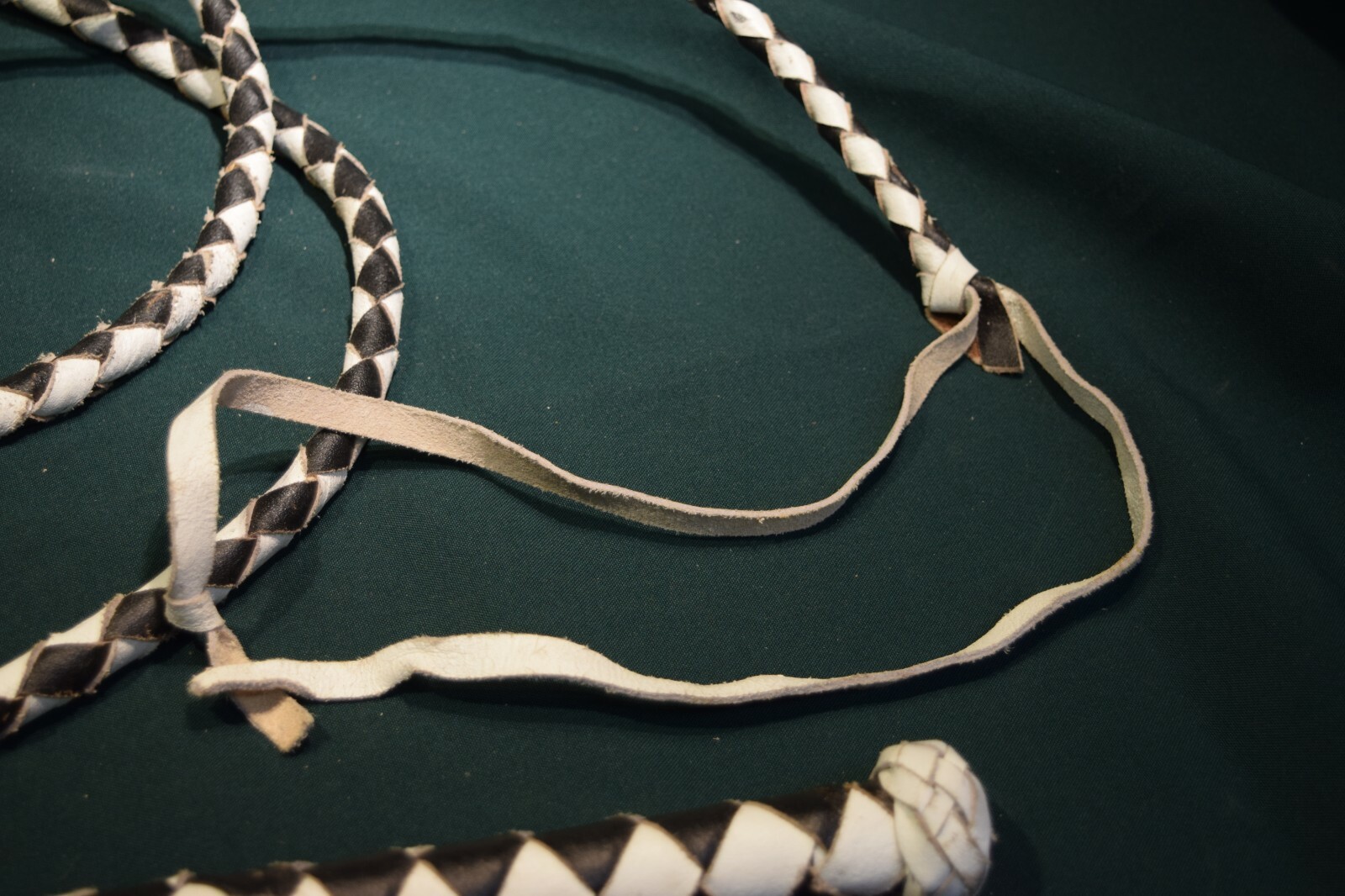12 Ft Black and White Bradded Leather Heavy Whip