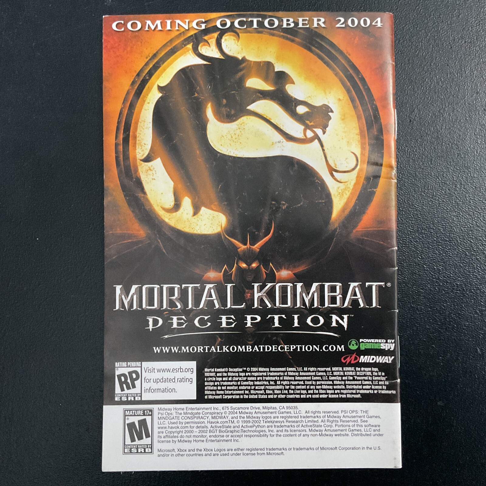 Psi-Ops The Mindgate Conspiracy Microsoft XBOX Instruction Manual Only