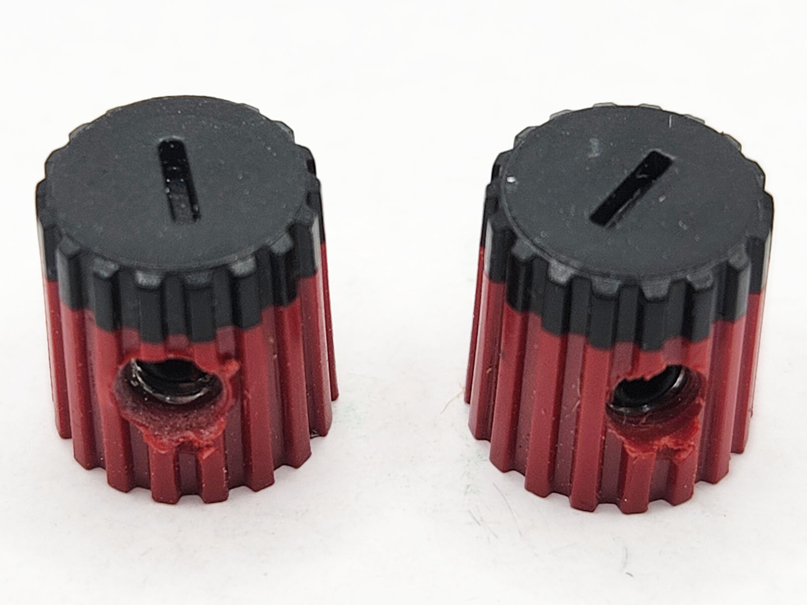 Qty(2) Small Red with Black (Negative) Top Instrument Control Knobs Tektronix