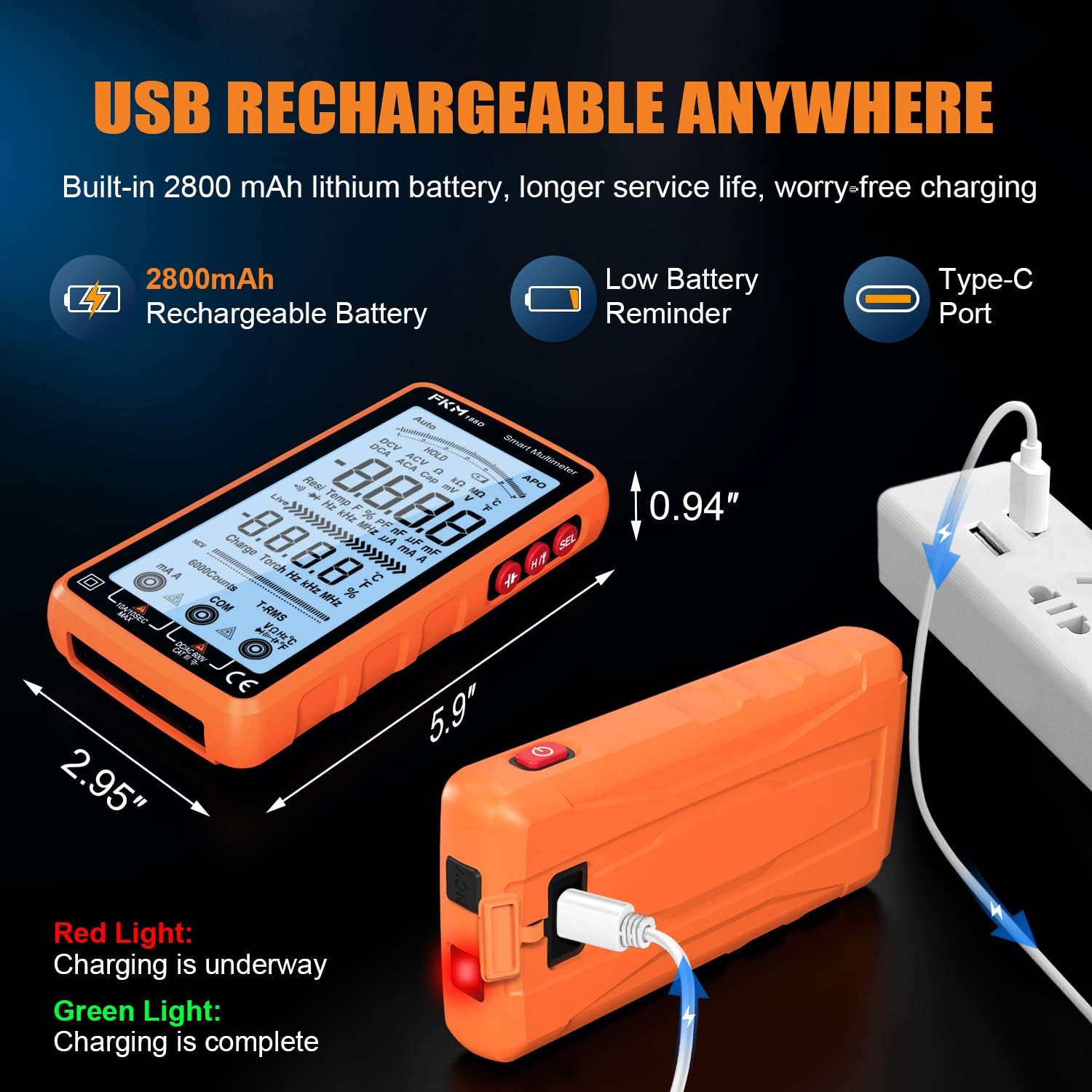 FKM Digital Multimeter Tester Auto-Ranging TRMS 6000 Counts Smart Rechargeabl...
