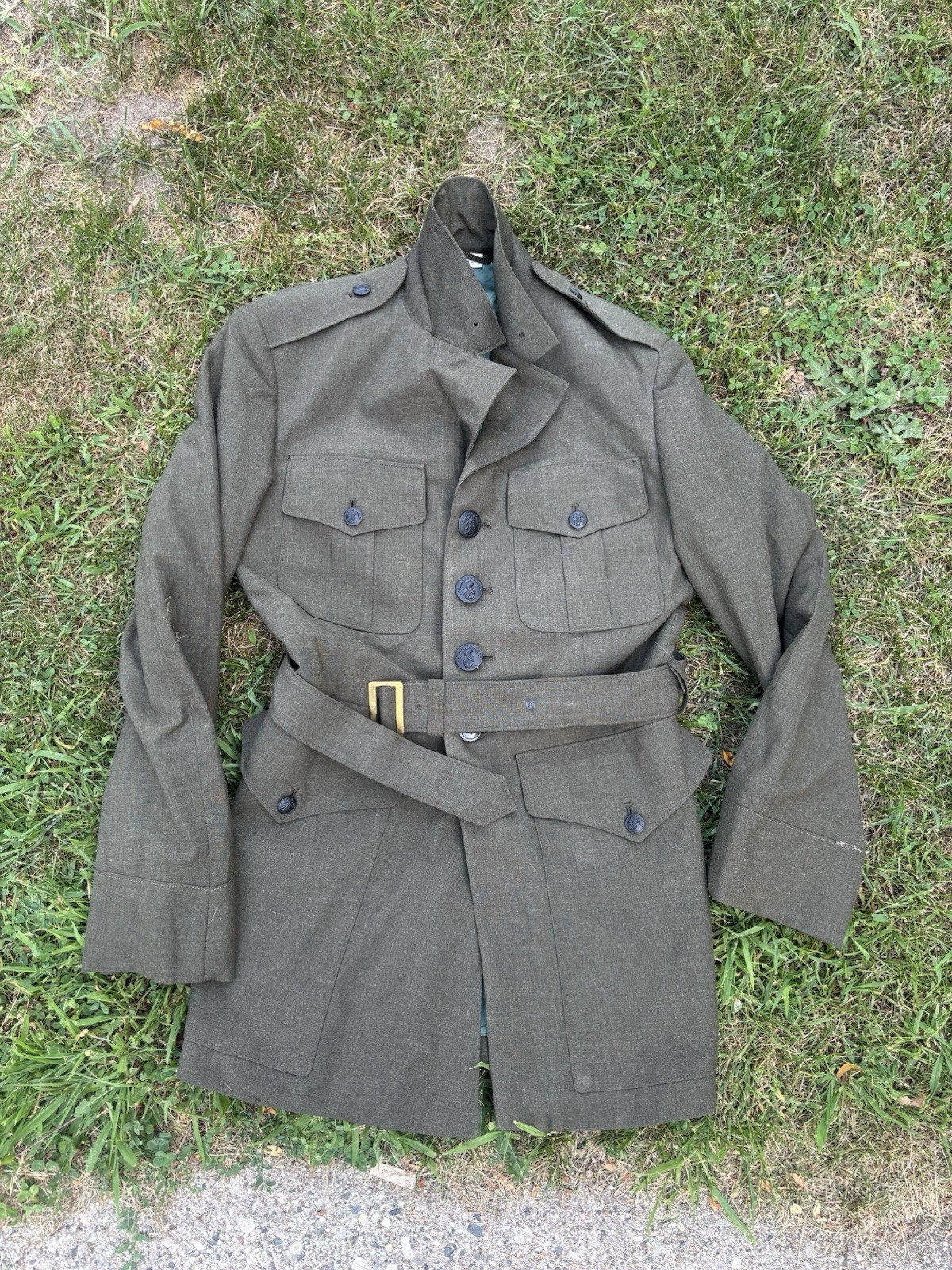 Vintage 80s USMC MARINE CORPS ALPHA COAT SERVICE DRESS GREEN JACKET UNIFORM 36R