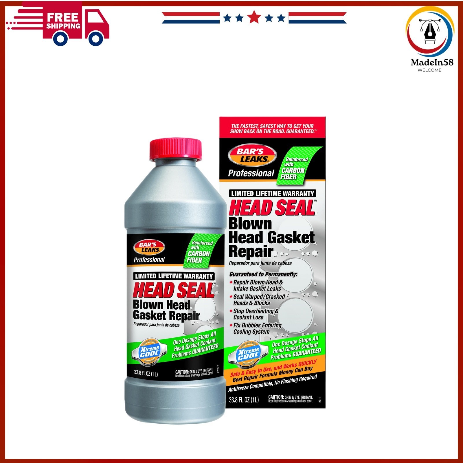 Bar's Leaks Head Seal Blown Head Gasket Repair, Automotive Additive, 33.8 Oz