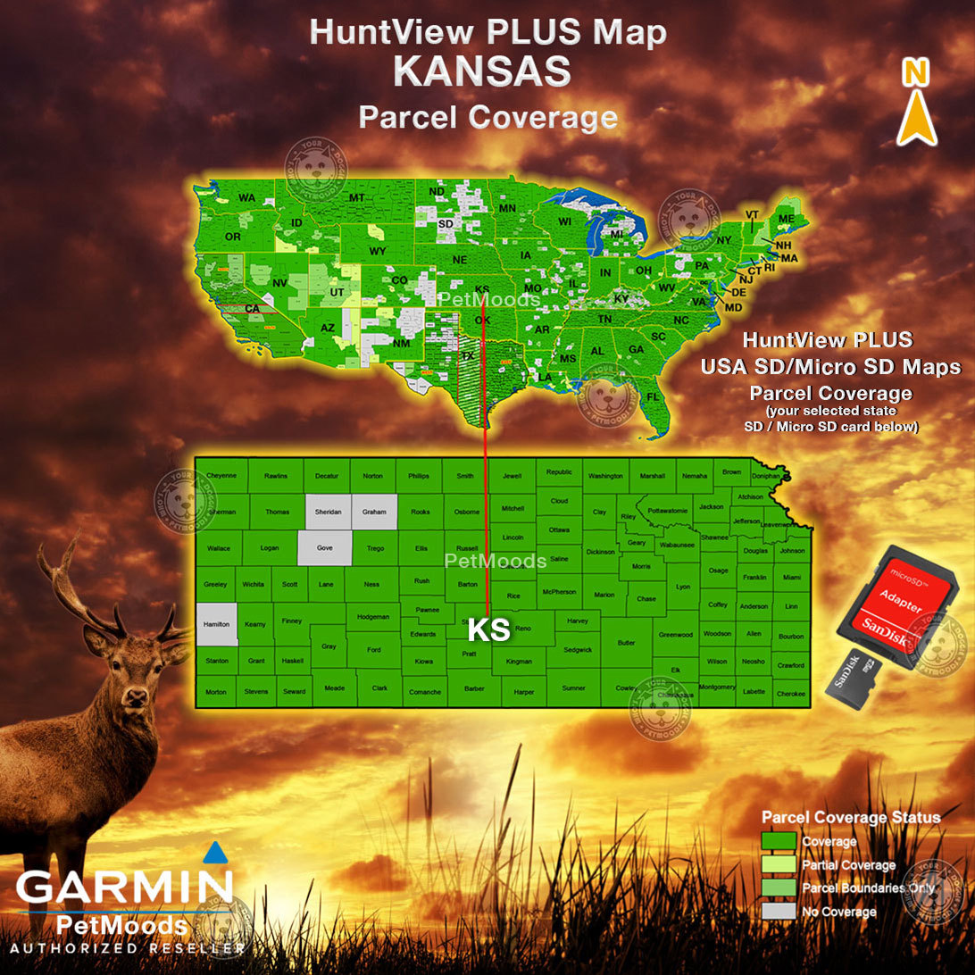 Garmin HuntView PLUS KANSAS Map - MicroSD Birdseye Satellite Imagery 24K Hunt