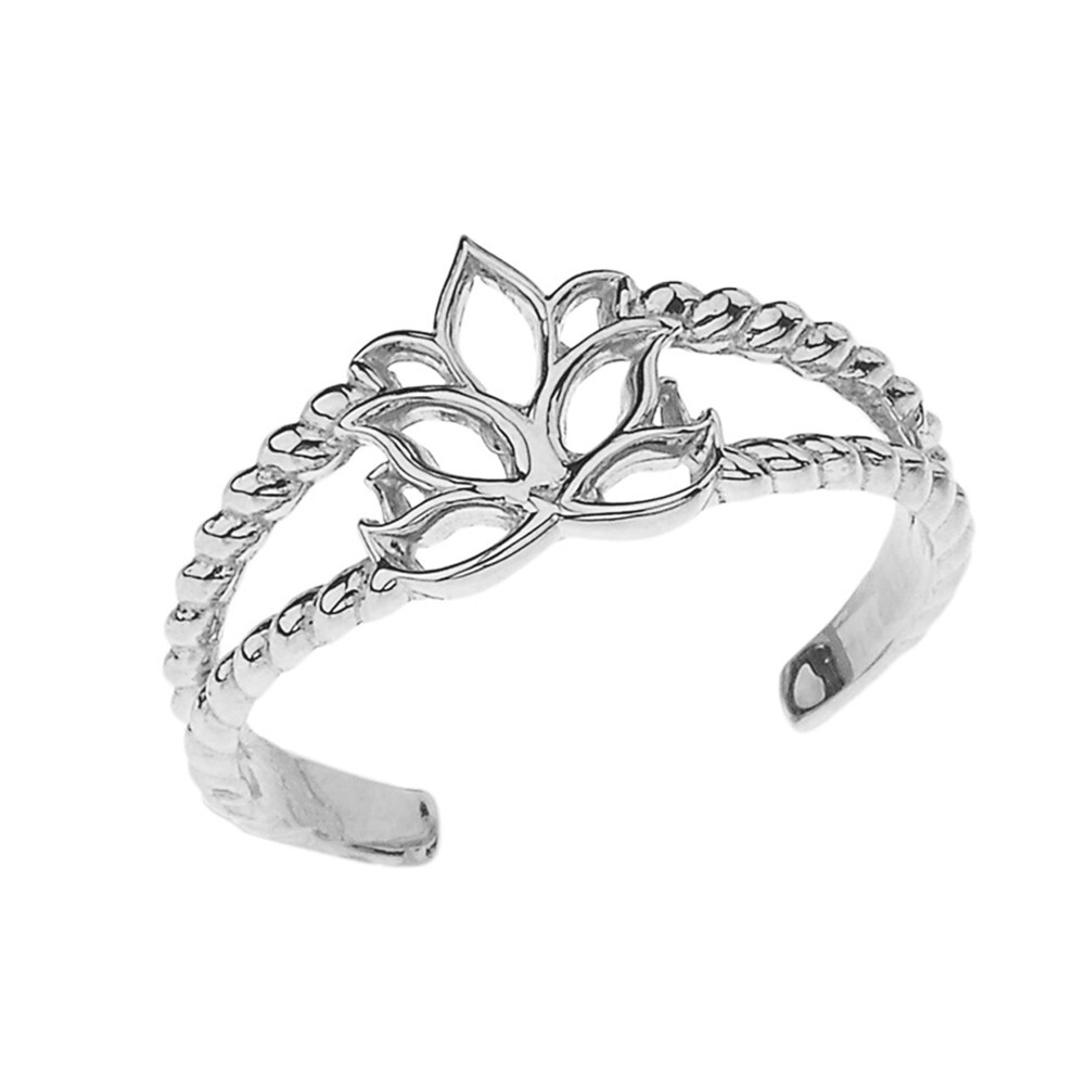 Lotus Flower Rope Toe Ring in Sterling Silver