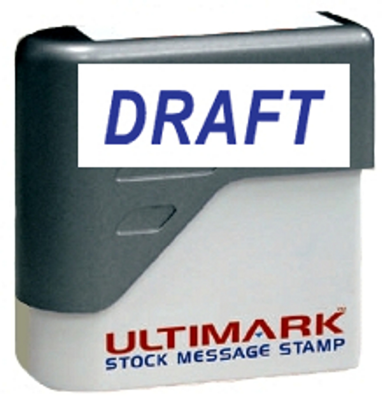 DRAFT stamp text on Ultimark Pre-inked Message Stamp with Blue Ink