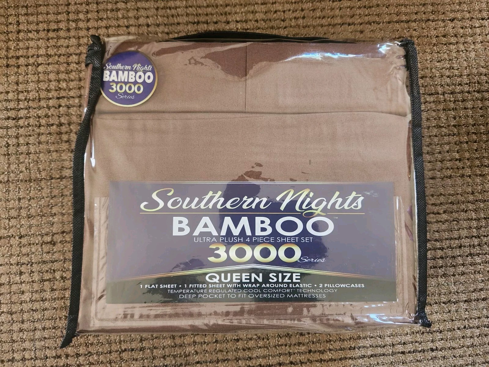 Southern Nights Bamboo Ultra Plush 4 Piece Bed Sheet Set 3000Series Queen -Brown