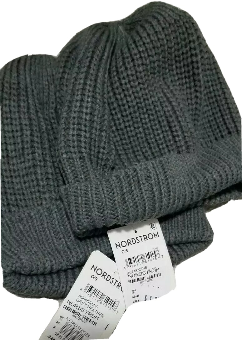 Lot of 2 NORDSTROM Tucker + Tate Gray Ribbed Knit Beanie Ski Cap Hat Unisex NWT