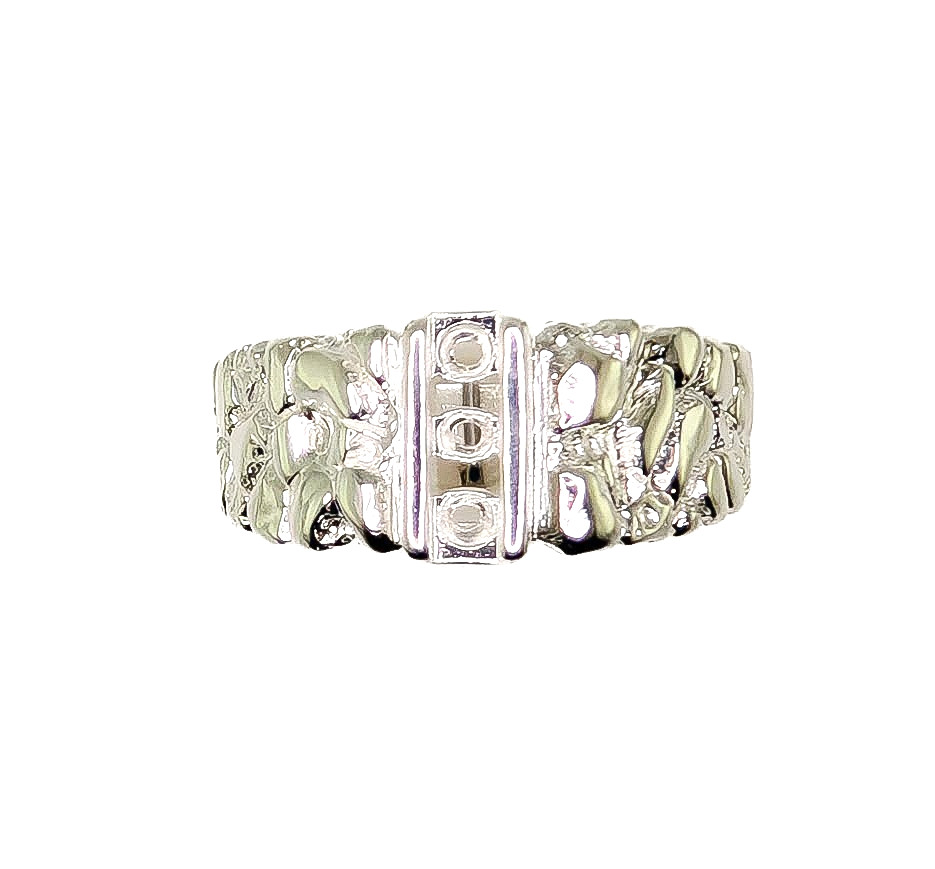 Mens 3 mm Round Channel Set Nugget Sterling Silver Ring Setting