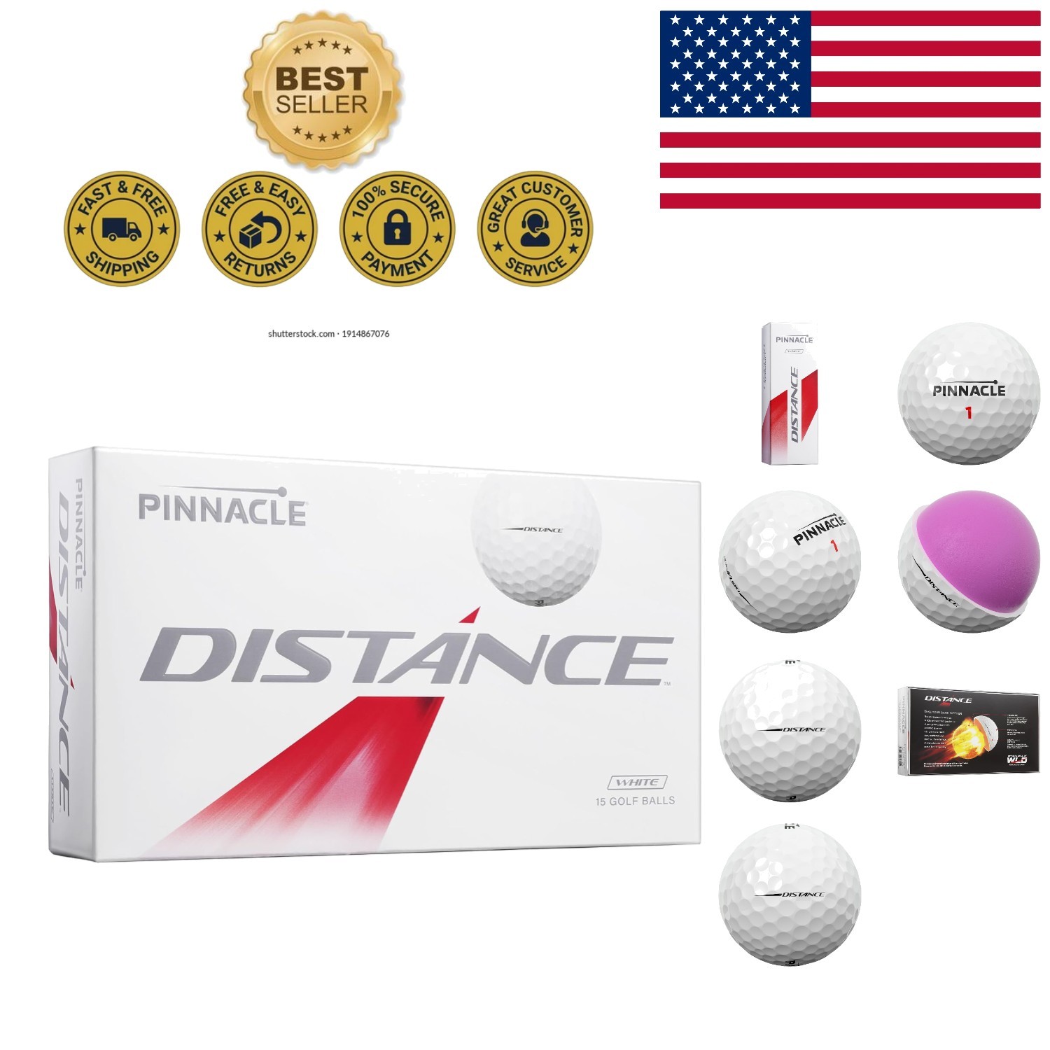15-Pack Pinnacle Distance Golf Balls - Unmatched Distance & Consistency