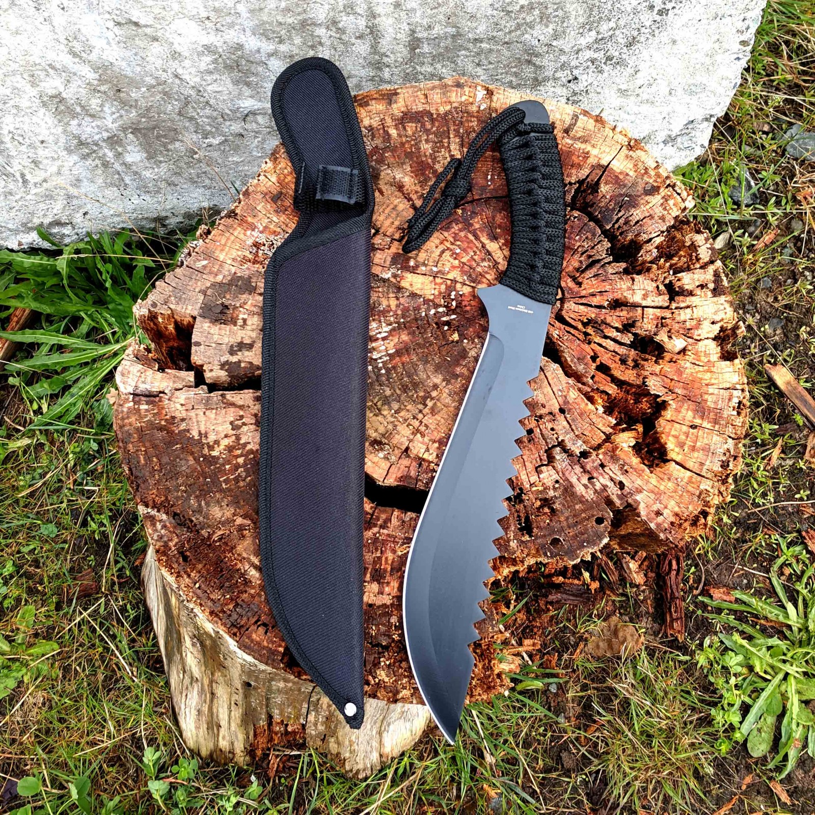 ASR Outdoor 15.5" Black Stainless Steel Machete Recurve Blade and Serrated Spine