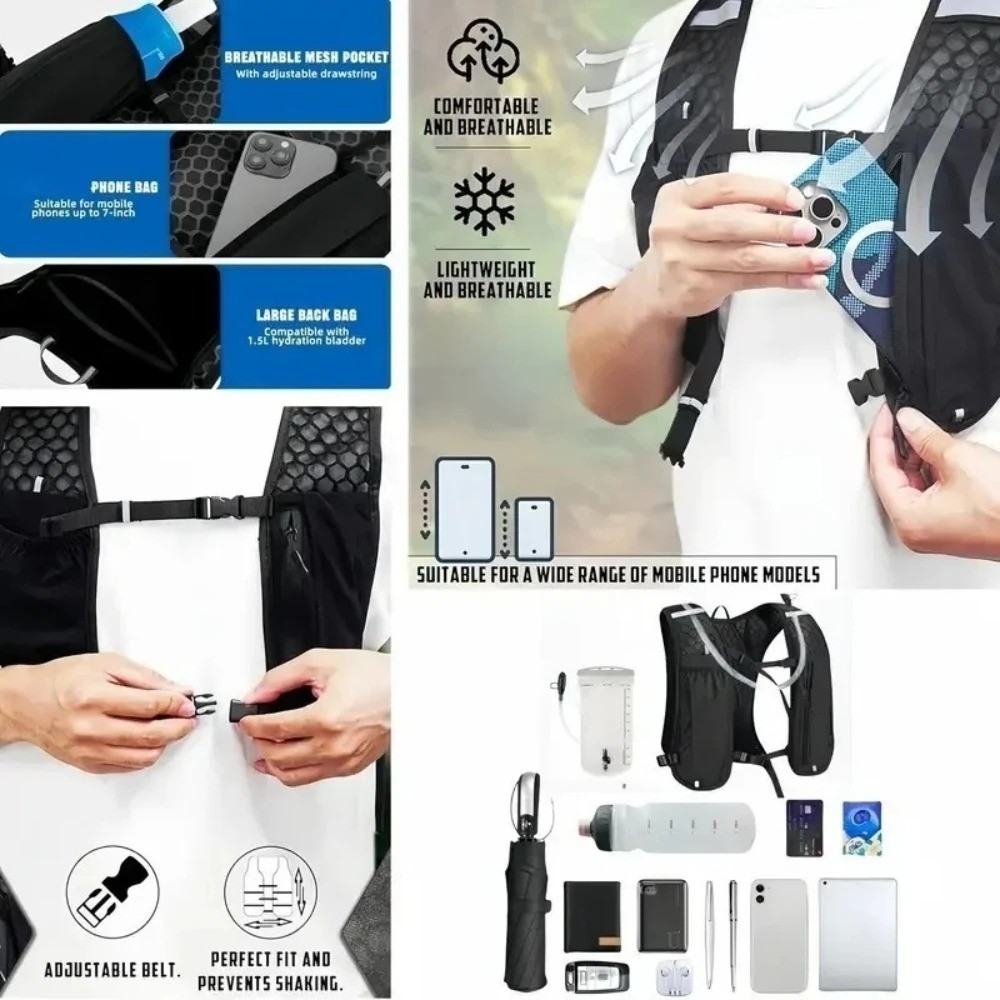 Running Hydration Vest Backpack Adjustable Breathable Water Resistant Unisex