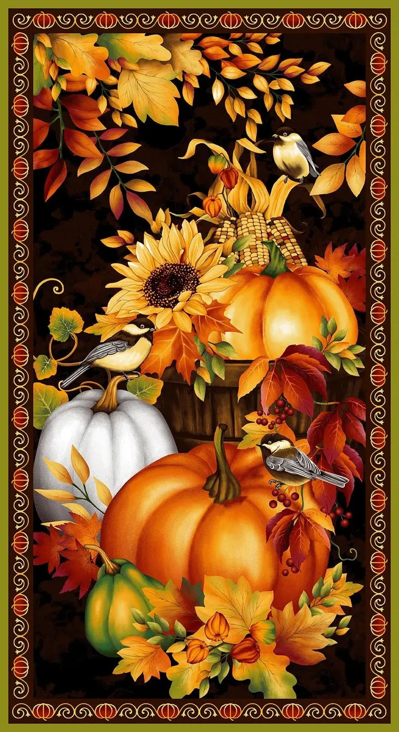 Autumn Sunflowers Fabric 24"X44" Panel Seeds of Gratitude Cotton by Studio E