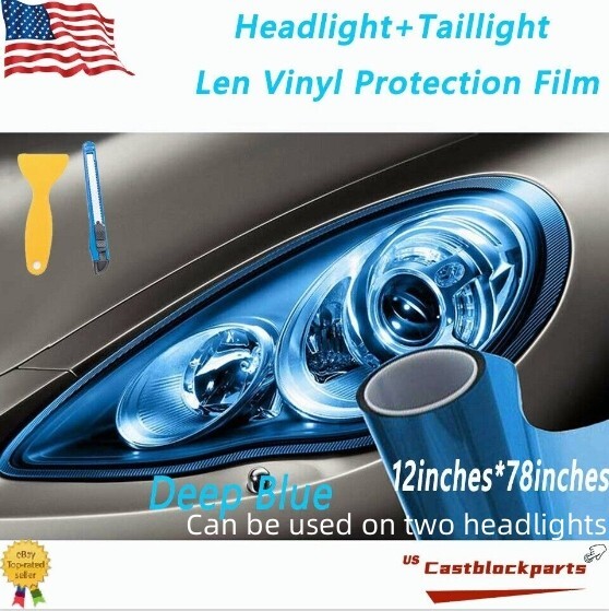 12"x78" Gloss Deep Blue Film Tint Lens Vinyl Wrap Fit For Headlight +taillight