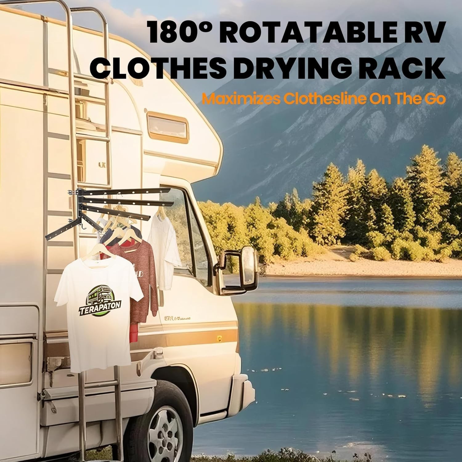 New RV Clothes Drying Rack, 26.5-inch Width Ladder-Mounted, 5 Swivel Arms