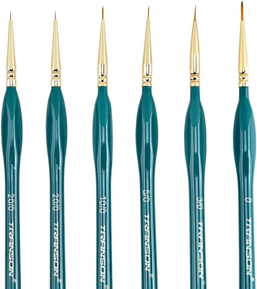 Detail Thin Paint Brush Set 6pcs for Model Minature Craft and Art Painting Green