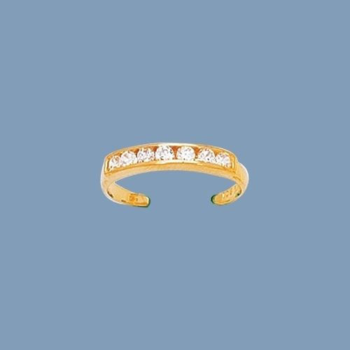 Adjustable Channel Set  Brilliant Cut CZ Toe Ring Real Solid 14K Yellow Gold