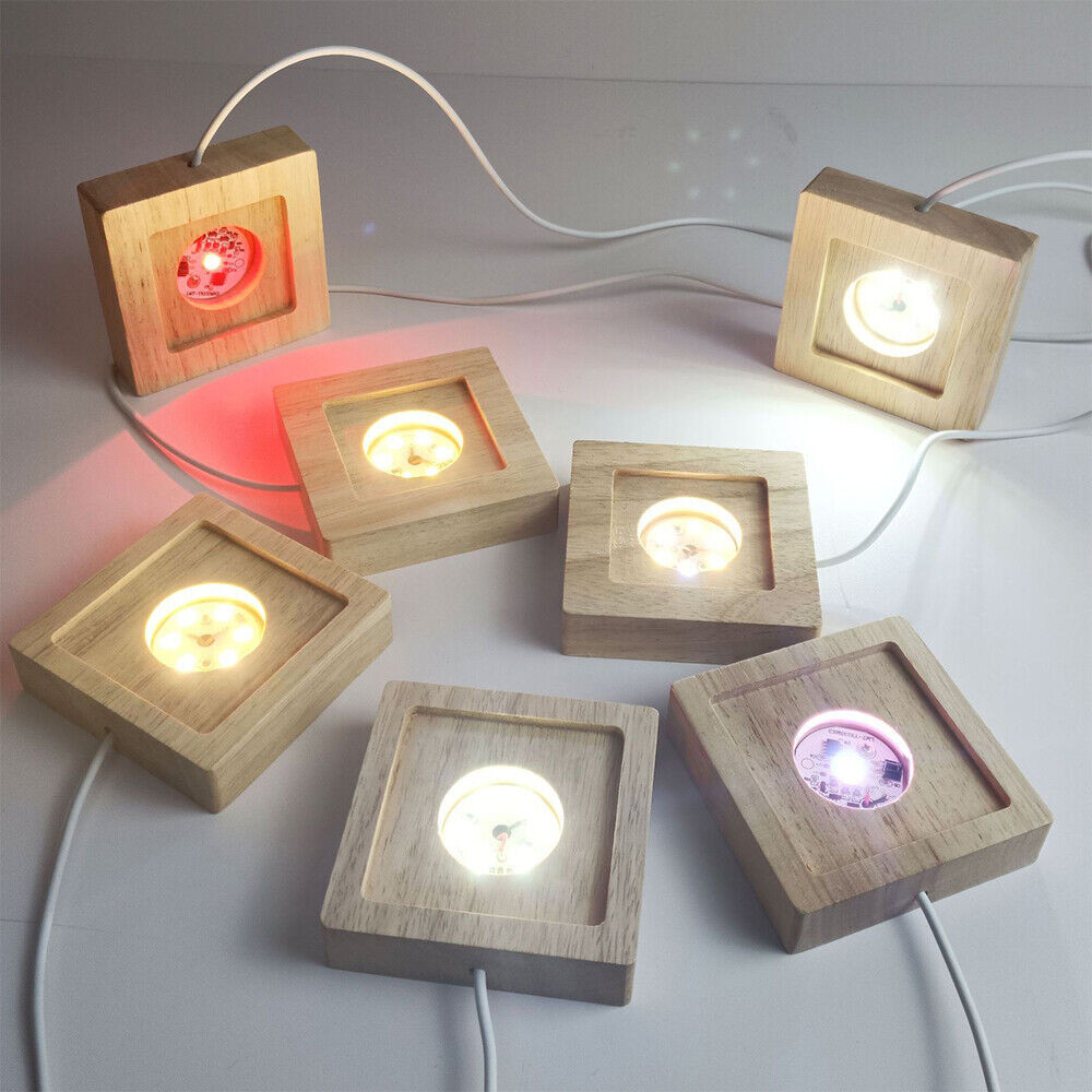 2pcs LED Light Adjuatable COLOR Square Solid Wood Base Holder USB Lamp Display