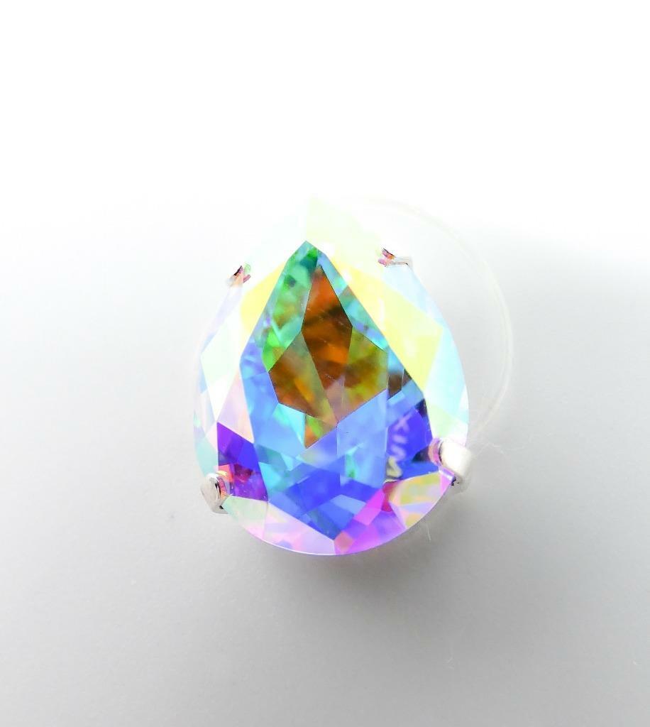 GLITZY Iridescent AB Fire Pear Cut Crystal Double Invisible Bands LARGE Toe Ring