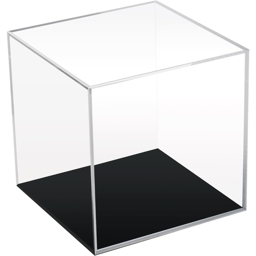 Clear Acrylic 5x5x5 Inch Display Cube with Black Base, Removable Riser Stand for