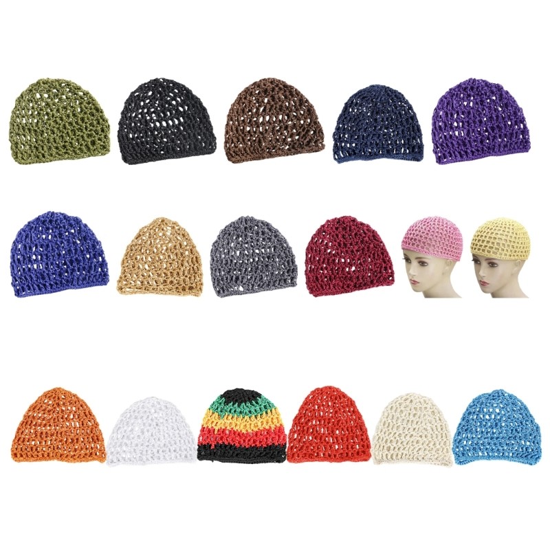 Elegant Knit Hat Hollowout Design Handmade Crochet Skull Cap Hair Net for Women