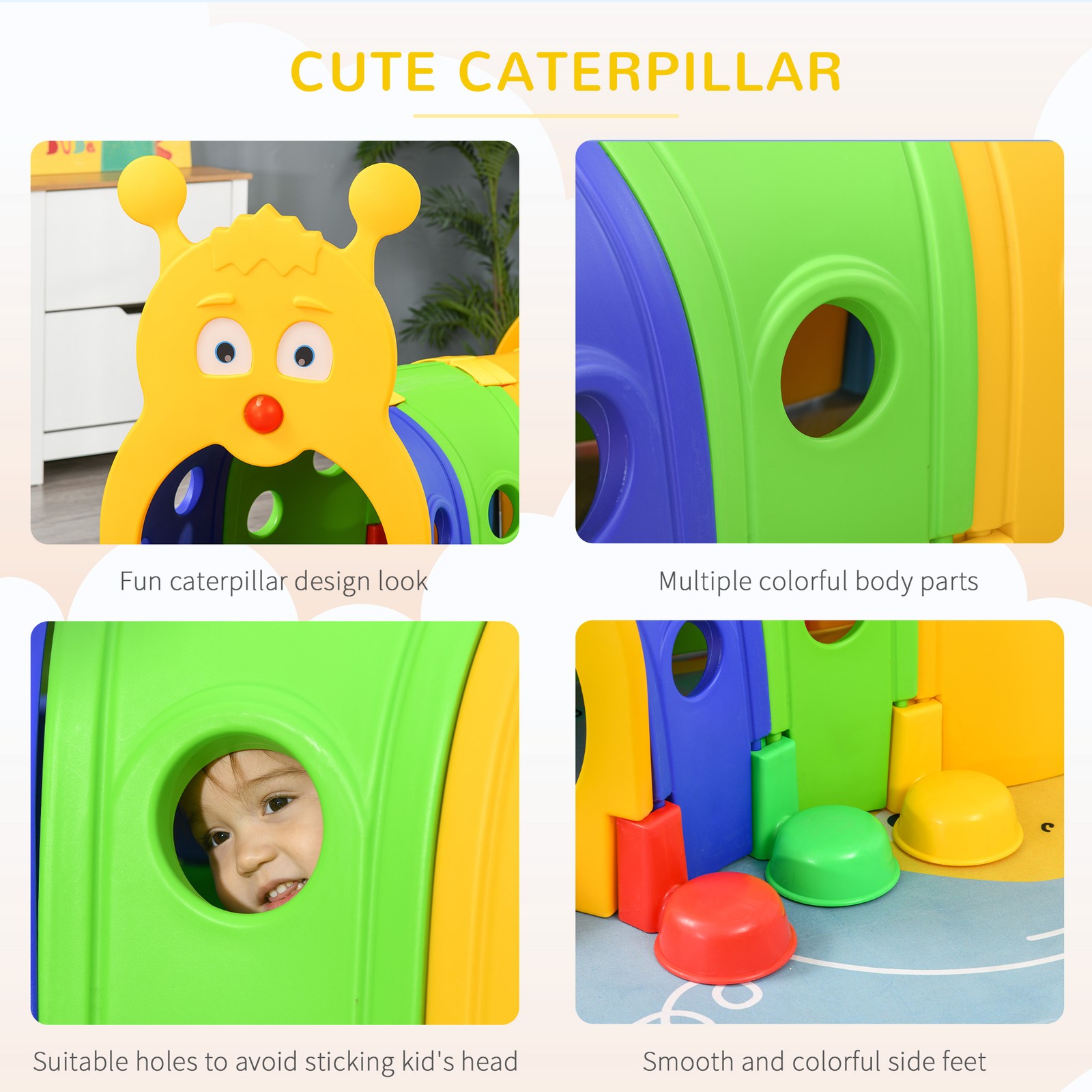 Kids Caterpillar Tunnel Outdoor Indoor Climb-N-Crawl Play Equipment for 3-6 Year